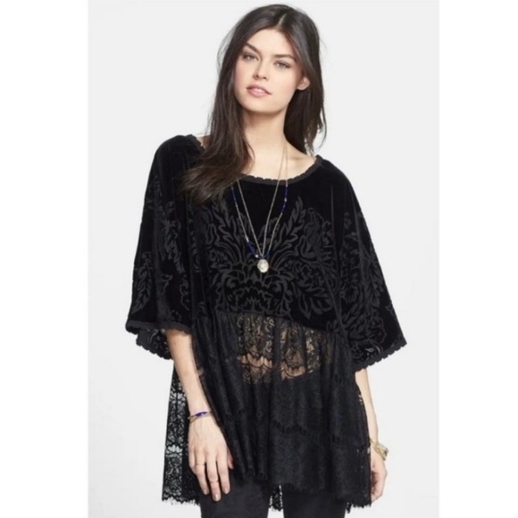 Free People Fortune Teller Black Velvet Lace Babydoll Tunic Witchy Fairy XS - Picture 5 of 13
